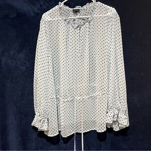 Who What Wear Womens Long Sleeve Sheer Blouse 4X Black White Polka Dot